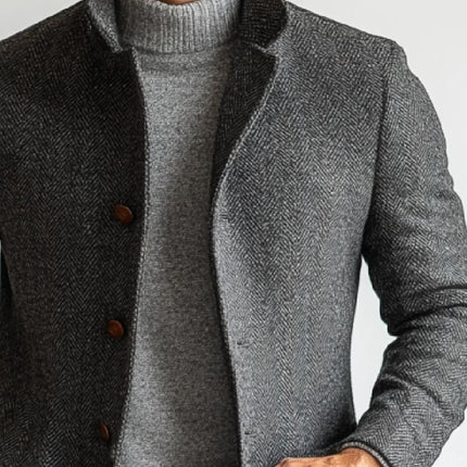 Men's Woolen Herringbone Coat | Retro Single-Breasted Mid-Length Outerwear | Classic Lapel Collar | Regular Fit | Premium Wool Blend | Vintage-Inspired Design | Functional Pockets | Ideal for Fall Winter