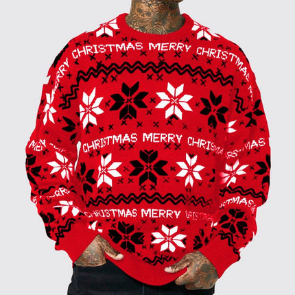 Men's Christmas Sweater | Jacquard Pattern | Crew Neck | Soft Knit Fabric | Festive Holiday Design | Casual Fit | Long Sleeves | Warm & Cozy | Versatile Winter Wear | Ideal for Holiday Parties
