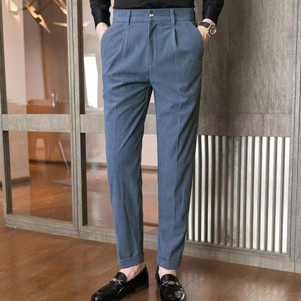 Men's Corduroy Straight Fit Suit Pants | Mid-Rise Waist | Full-Length | Soft Solid Color | Business Casual or Semi-Formal Outings | Warm Fall Winter Trousers | Versatile Styling with Shirts and Jackets