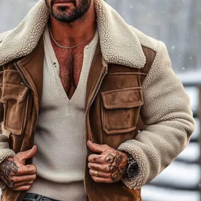 Men's Tailored Fit Vintage Suede Lambswool Blend Jacket | Lapel Collar | Full-Length Sleeves | Stitching Details | Insulated for Fall and Winter | Versatile Casual to Semi-Formal Wear