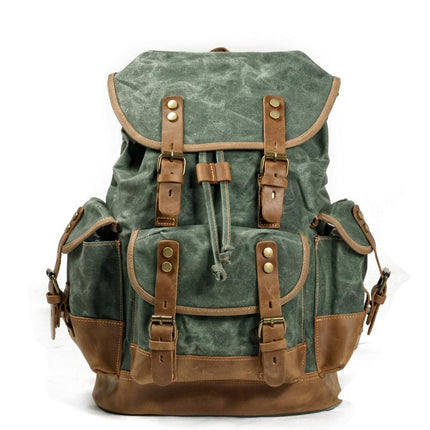 Vintage Men's Canvas Leather Backpack | Multi-Pocket | Outdoor | Casual | Durable Canvas | Leather Accents | Adjustable Straps | Versatile | Travel & Daily Use | Stylish Design | Secure Zipper Closure | Comfortable Carry