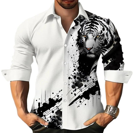 Men's Animal Print Shirt | Long Sleeve Lapel Collar | Modern Edgy Style | Casual Trendy Streetwear | Soft Breathable Polyester | Statement Piece | Versatile Fashion | Party Outings