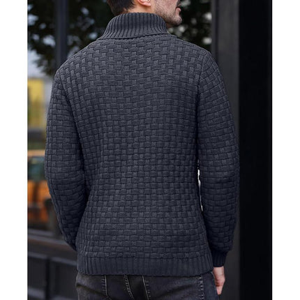 Men's Jacquard Knit Sweater | Regular Fit | Lapel Collar | Long Sleeve | Button Front | Casual Outerwear | Fall Winter | Cotton Blend | Patterned Design | Versatile Layering | Warm Apparel