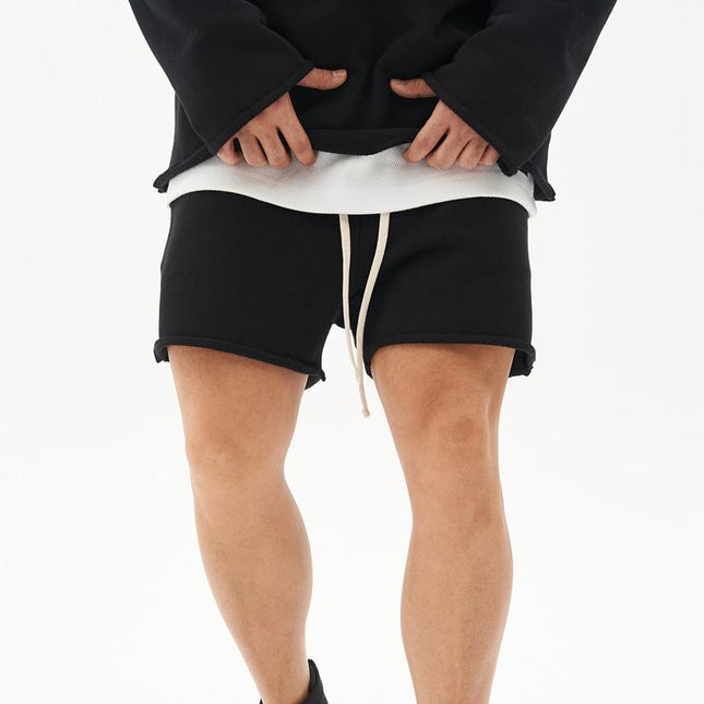 Men's Loose Fit Cotton Shorts | Raw Edge Frayed Hem | Mid Waist Elastic Drawstring | Breathable & Comfortable | Versatile Casual Shorts for All Seasons