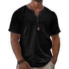 Men's Henley T-Shirt | Short Sleeve | Cotton Linen Blend | Breathable Lightweight Fabric | Classic Style for Casual and Semi-Casual Wear | Button Placket | Easy Care