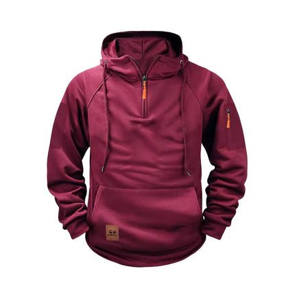 Men's Relaxed Fit Zip-Up Hoodie | Solid Color Cotton-Blend Sweatshirt | Raglan Sleeves with Adjustable Hood | Fleece Lined | Casual Hip-Length Design for Layering | Versatile Spring & Fall Outerwear
