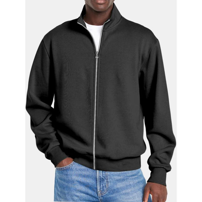 Men's Sweatshirt Jacket | Solid Color | Zipper Stand Collar | Long Sleeve | Soft Cotton-Blend Outerwear | Regular Fit | Versatile Lightweight Coat | Casual & Sporty Style | Spring & Fall Essential
