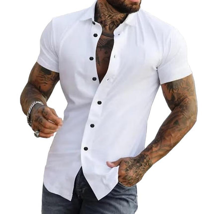 Men's Lapel Collar Short Sleeve Workout Shirt | Solid Color | Moisture-Wicking Activewear | Breathable Performance Fabric | Multiple Sizes Available