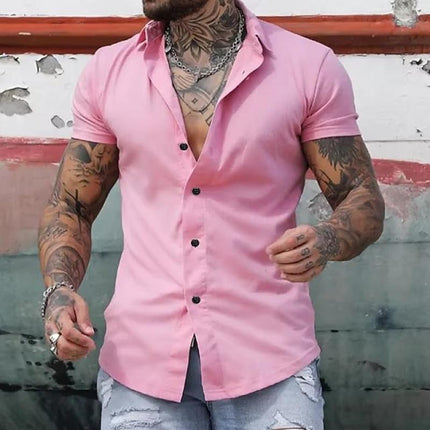 Men's Lapel Collar Short Sleeve Workout Shirt | Solid Color | Moisture-Wicking Activewear | Breathable Performance Fabric | Multiple Sizes Available