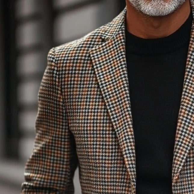 Men's Tailored Wool-Blend Blazer | Vintage Check Pattern | Single Breasted | Notched Lapel | Two-Button Closure | Full-Length Sleeves | Semi-Formal & Casual Outerwear | Classic & Modern Fit
