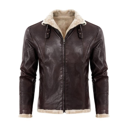 Men's Vintage Leather Jacket | Thick Warm Fur Lapel | Slim Fit | High-Quality Durable Leather | Zipper Closure | Functional Pockets | Versatile Colors | Stylish Design | Perfect for Layering | Winter Fashion