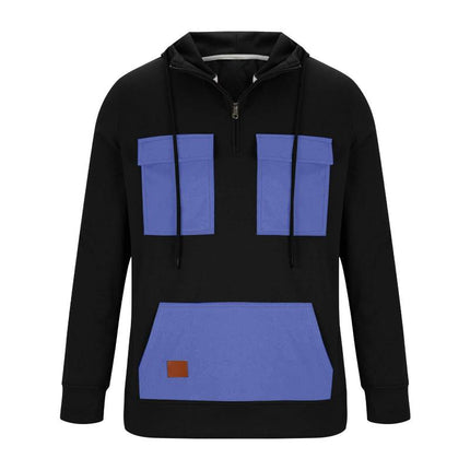 Men's Colorblock Design Half Zip Hoodie | Front Pocket | Casual Sportswear | Soft Cotton Blend | Breathable and Durable | Regular Fit | Long Sleeves with Ribbed Cuffs | Modern Stand Collar | Adjustable Ventilation