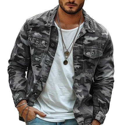 Men's Camouflage Canvas Jacket | Retro Wear | Lapel Collar | Classic Design | Durable Comfortable Outerwear | Timeless Style | Versatile Outfit | Perfect All-Seasons Fashion