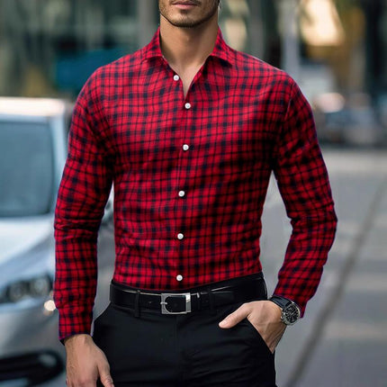 Men's Plaid Long-Sleeved Shirt | Relaxed Fit | Soft Cotton Blend | Button-Down | Spread Collar | Chest Pocket | Casual Wear | Spring Autumn Fashion | Versatile Styling | Timeless Design