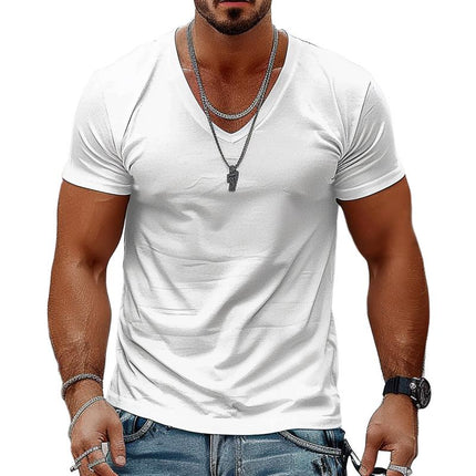 Men's V-Neck T-Shirt | Solid Color | Short Sleeve | 100% Cotton | Classic Fit | Soft & Breathable | Casual Wear | Durable Stitching | Versatile Design | Machine Washable | Perfect for Everyday Outings
