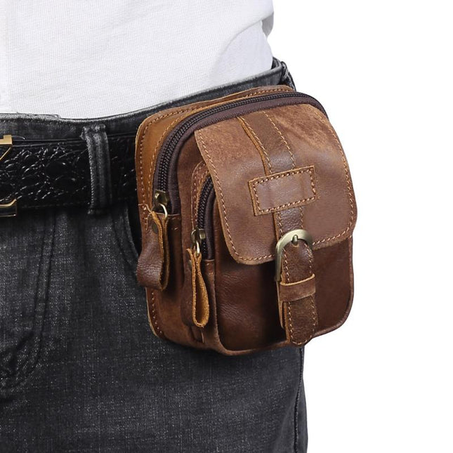Men's Leather Waist Bag | Outdoor Wear-resistant Zipper Pack | Adjustable Strap | Multiple Compartments | Stylish and Durable | Ideal for Hiking, Travel, Daily Use