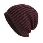 Men's Warm Knitted Hat | Retro Two-Tone Vertical Stripes | Cable Knit with Flannel Lining | Cozy Winter Headwear | Durable Acrylic Yarn | Stylish Cold Weather Accessory | Versatile Color Palette