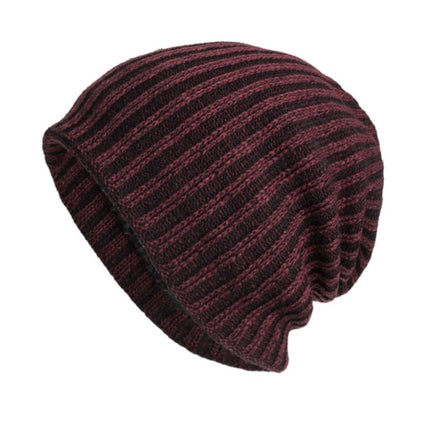 Men's Warm Knitted Hat | Retro Two-Tone Vertical Stripes | Cable Knit with Flannel Lining | Cozy Winter Headwear | Durable Acrylic Yarn | Stylish Cold Weather Accessory | Versatile Color Palette