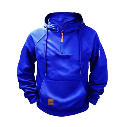 Men's Relaxed Fit Zip-Up Hoodie | Solid Color Cotton-Blend Sweatshirt | Raglan Sleeves with Adjustable Hood | Fleece Lined | Casual Hip-Length Design for Layering | Versatile Spring & Fall Outerwear