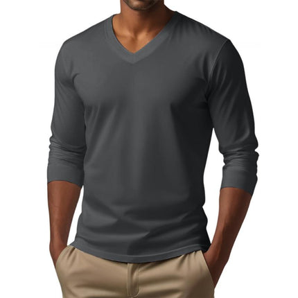 Men's Slim Fit V-Neck Long Sleeve T-Shirt | Cotton Blend | Casual Tee | Comfortable Stretch | Versatile Styling | Easy Maintenance | Ideal for Layering | Contemporary Design | Stylish Attire