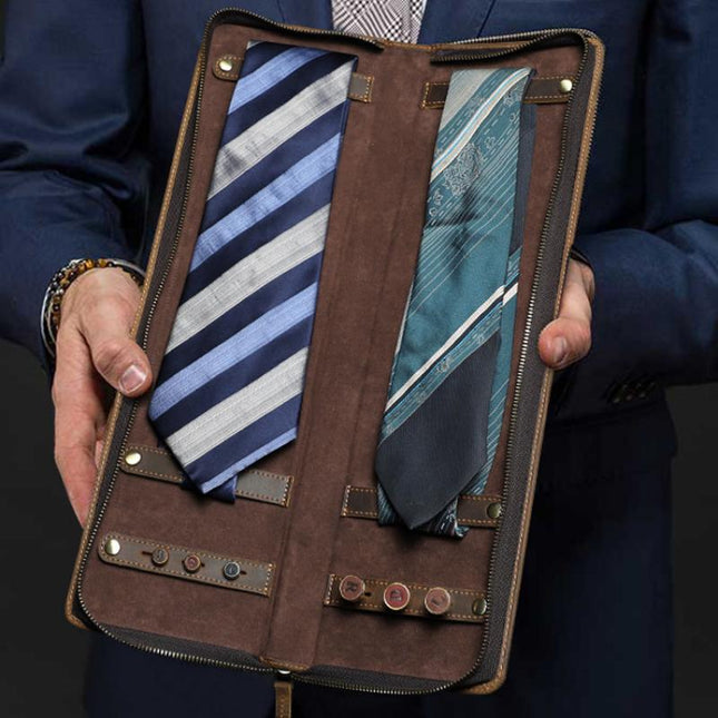 Men's Tie Organizer | Vintage Style Tie Storage | Lightweight Travel Tie Bag | Durable Portable Tie Case | Business & Travel Essentials | Classic Men's Accessories | Secure Closure | Spacious Design