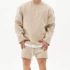 Men's Casual Loose Fit Sweatshirt & Shorts Set | Solid Color | Cotton Pullover | Autumn Winter Spring | Mid Waist | Short Pants | Long Sleeve