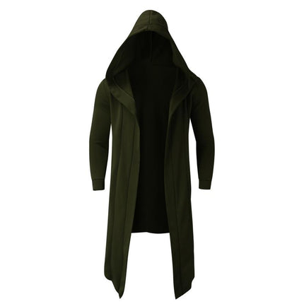 Men's Hooded Cardigan | Solid Color | Mid-Length | Loose Fit | Long Sleeve | Quality Fabric | Casual Outerwear | Front Pockets | Stylish Layering | Comfortable and Durable | Trendy Design | Versatile Wardrobe Essential