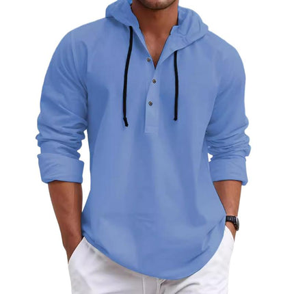 Men's Hooded Long Sleeve Shirt | Solid Loose Fit | Casual Wear | Comfortable & Versatile | Soft Fabric | Ideal for Layering | Sizes S-XXXL