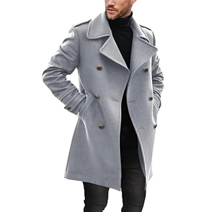 Men's Double Breasted Mid-length Coat | High-quality Fabric | Classic Notched Lapel Design | Warmth & Style | Multiple Pockets | Tailored Fit | Formal & Casual Occasions | Dry Clean or Machine Wash