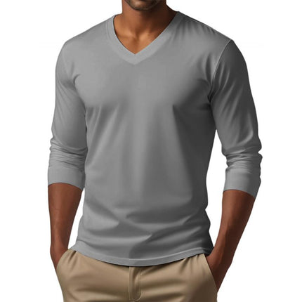 Men's Slim Fit V-Neck Long Sleeve T-Shirt | Cotton Blend | Casual Tee | Comfortable Stretch | Versatile Styling | Easy Maintenance | Ideal for Layering | Contemporary Design | Stylish Attire
