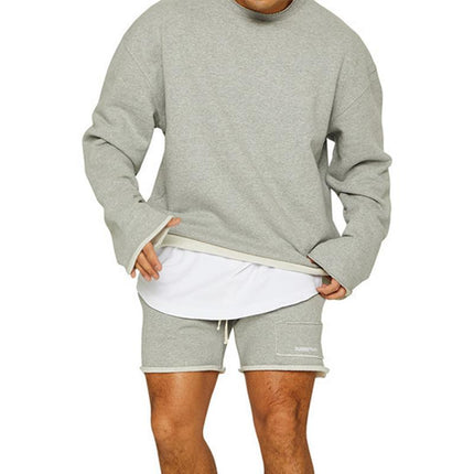 Men's Loose Fit Sweatshirt Shorts Set | Cotton Blend | Roll Hem Neck Cuffs | Pullover | Mid Waist | Long Sleeve | Round Neck | Casual Streetwear | Fall Winter Spring | M-2XL