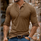 Men's Henley Collar T-Shirt | Long Sleeve | Multi-Button Detail | Soft Cotton Blend | Relaxed Fit | Solid Color | Versatile Casual Layering Essential | Ideal for Fall & Spring | Comfortable Everyday Wear