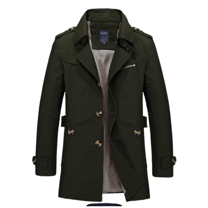 Men's Mid-Length Trench Coat | Classic Lapel Design | Tailored Silhouette | Full-Length Sleeves | Buttoned Cuffs | High-Quality Fabric | Elegant & Versatile | Cozy Insulation | Neutral Colors | Regular Fit