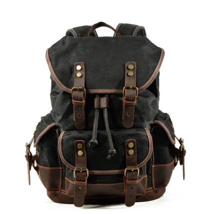 Vintage Men's Canvas Leather Backpack | Multi-Pocket | Outdoor | Casual | Durable Canvas | Leather Accents | Adjustable Straps | Versatile | Travel & Daily Use | Stylish Design | Secure Zipper Closure | Comfortable Carry