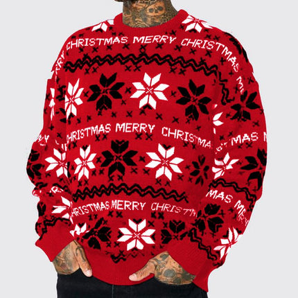 Men's Christmas Sweater | Jacquard Pattern | Crew Neck | Soft Knit Fabric | Festive Holiday Design | Casual Fit | Long Sleeves | Warm & Cozy | Versatile Winter Wear | Ideal for Holiday Parties