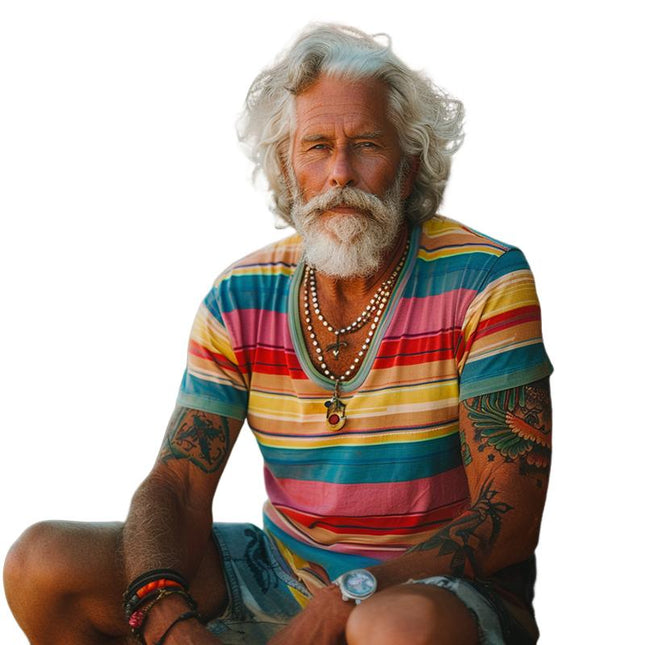 Men's T-Shirt | Vintage Rainbow Stripe Print | Crew Neck | Short Sleeve | 100% Cotton | Soft & Breathable | Casual Fit | Everyday Essential | Machine Washable