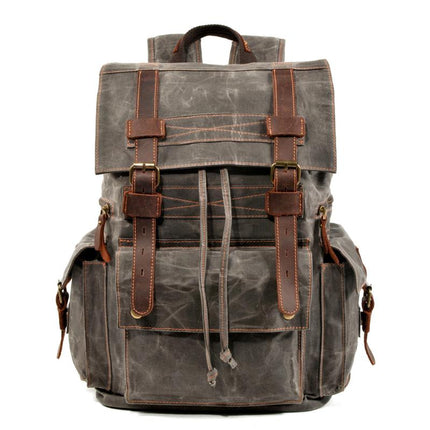 Men's Vintage Backpack | Beeswax Canvas & Leather | Multi-Pocket Design | Outdoor & Urban Use | Water-Resistant | Adjustable Straps | Durable & Stylish