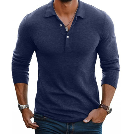 Men's Lapel Slim Fit Long Sleeve Polo Shirt | Cotton Blend | Casual & Semi-Formal | Breathable Fabric | Classic Polo Details | Ribbed Cuffs | Machine Washable | Versatile Styling | Premium Quality