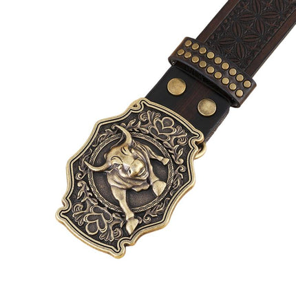 Men's Leather Belt | Vintage Western Cowboy Style | Carved Punk Design | High-Quality Leather | Intricate Patterns | Bold Punk Influence | Adjustable Fit | Classic Western Buckle | Durable Accessories