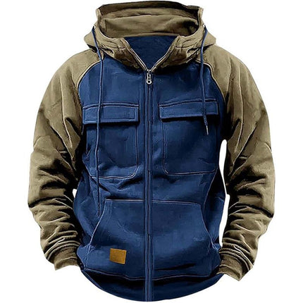 Men's Regular Fit Colorblock Raglan Sleeve Hooded Sweatshirt Jacket | Casual Full Zip Design | Comfortable Cotton Polyester Blend | Warm and Sporty for Fall and Winter | Versatile Layering