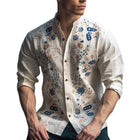 Men's Long Sleeve Floral Print Shirt | Crew Neck Casual Top | Cotton Blend Breathable Fabric | Relaxed Fit | Versatile for Spring and Fall | Comfortable Stylish Design