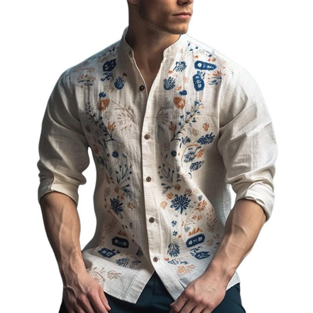 Men's Long Sleeve Floral Print Shirt | Crew Neck Casual Top | Cotton Blend Breathable Fabric | Relaxed Fit | Versatile for Spring and Fall | Comfortable Stylish Design