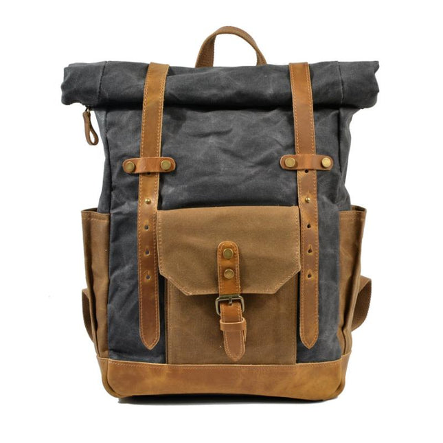 Men's Waterproof Canvas Backpack | Vintage Style | Contrast Design | Multi-Pocket | Weather-Resistant | Urban Outdoor Bag | Comfortable Fit | Durable Straps | Casual Daypack | Ideal for Travel | Men's Adventure Backpack