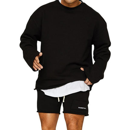 Men's Loose Fit Sweatshirt Shorts Set | Cotton Blend | Roll Hem Neck Cuffs | Pullover | Mid Waist | Long Sleeve | Round Neck | Casual Streetwear | Fall Winter Spring | M-2XL