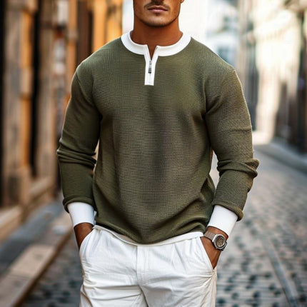 Men's Casual Colorblock Crewneck Sweater | Relaxed Fit | Partial Zipper | Full-Length Sleeves | Ribbed Cuffs | Cotton-Polyester Blend | Bold Contemporary Design | Lightweight Warmth | Ideal for Fall and Winter