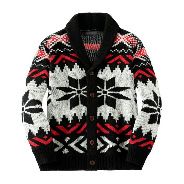 Men's Holiday Cardigan | Vintage Christmas Jacquard Pattern | Lapel Design | Soft Knit Fabric | Single-Breasted | Warm & Comfortable | Ideal for Winter Gatherings | Versatile Layering Piece