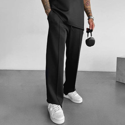 Men's Straight Fit Elastic Waist Pants | Solid Color | Casual Style | Soft Breathable Fabric | Comfortable Everyday Wear | Versatile Design | Side Pockets | Durable Material
