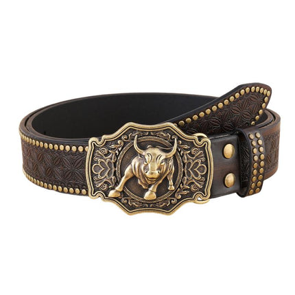 Men's Leather Belt | Vintage Western Cowboy Style | Carved Punk Design | High-Quality Leather | Intricate Patterns | Bold Punk Influence | Adjustable Fit | Classic Western Buckle | Durable Accessories