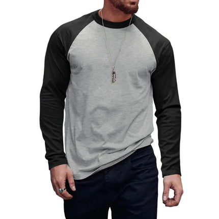 Men's Long Sleeve T-Shirt | Retro Colorblock Design | Round Neck | Casual Style | Polyester-Cotton Blend | Sizes S to 3XL | Fashionable Everyday Wear | Comfort & Durability