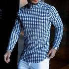 Men's Retro Turtleneck Long Sleeve T-Shirt | Houndstooth Print | Casual Checkerboard Pattern | High Neck Design | Soft Cotton Blend | Fashionable & Comfortable Fit | Versatile for All Occasions